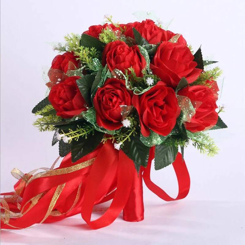 Handmade Wedding Supplies Bridal Bridesmaid Bouquet Red Artificial Silk Roses Bride Bouquets Hand Holding Flower Home Decoration
Handmade Wedding Supplies Bridal Bridesmaid Bouquet Red Artificial Silk Roses Bride Bouquets Hand Holding Flower Home Decoration