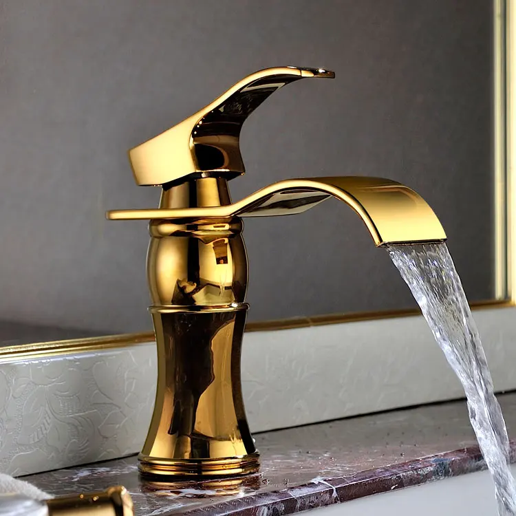 High quality brass gold finished bathroom sink waterfall faucet golden basin Hot and cold water mixer tap faucet--MD6687
High quality brass gold finished bathroom sink waterfall faucet golden basin Hot and cold water mixer tap faucet--MD6687