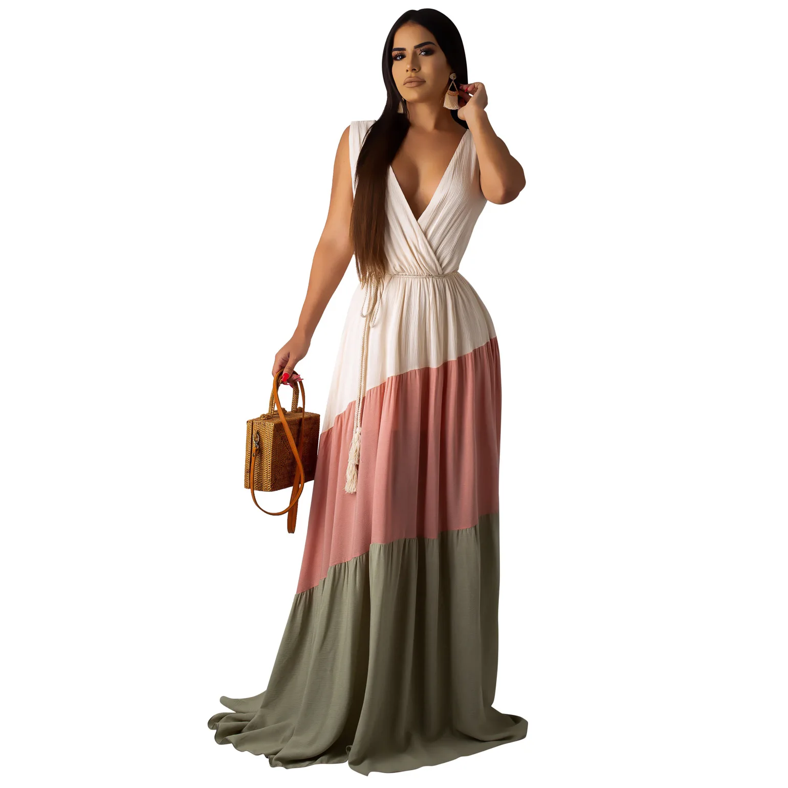 Summer Beach Long Dress Women 2019 V-Neck Backless Loose Color Block Dresses With Belt Sleeveless Boho Maxi Party Dress Vestidos
Summer Beach Long Dress Women 2019 V-Neck Backless Loose Color Block Dresses With Belt Sleeveless Boho Maxi Party Dress Vestidos