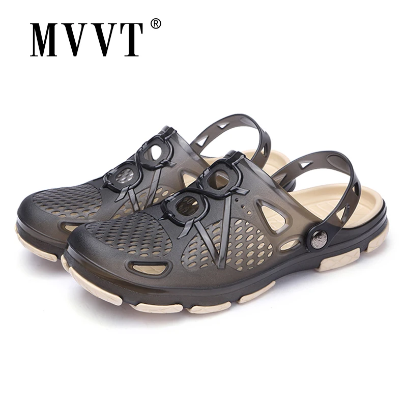 Новая прозрачная Летняя обувь мужские пляжные сандалии Тапочки с отверстиями