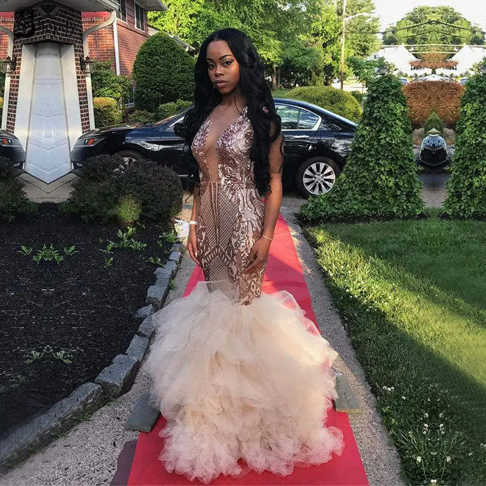 Long Elegant Prom Dresses 2020 Sheer Mermaid Glitter Slim Rose Golden Sequin Ruffles African Prom Gown Dress Party
Long Elegant Prom Dresses 2020 Sheer Mermaid Glitter Slim Rose Golden Sequin Ruffles African Prom Gown Dress Party