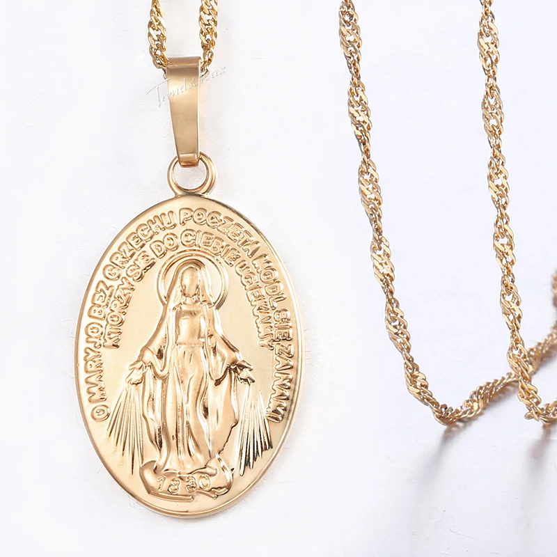 Подвеска на шею для женщин религиозная девственница в стиле Mary Jesus Золотая