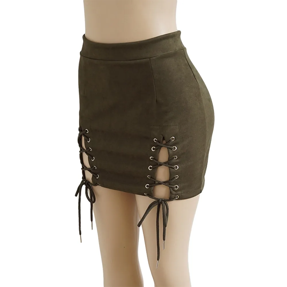 Women Bandage Suede Fabric Sexy Skirt Elastic Short ropa mujer invierno jupe en jean falda serpiente Casual dames 3.14 | Тематическая