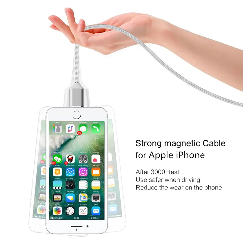 Магнитный кабель с нейлоновой оплеткой Тип C/IOS/Micro USB быстрое зарядное устройство