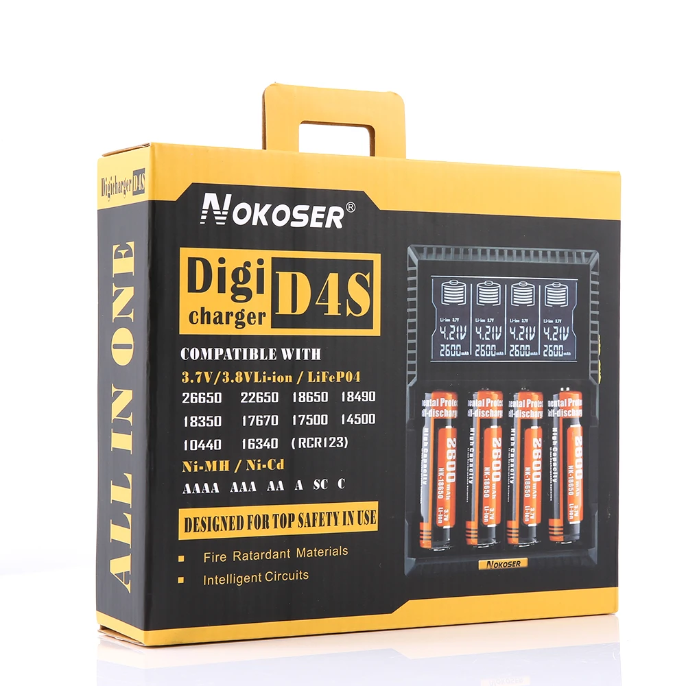 Nokoser D4S 4 Слот ЖК дисплей Интеллектуальный Li ion/LiFePO4 Батарея Зарядное устройство