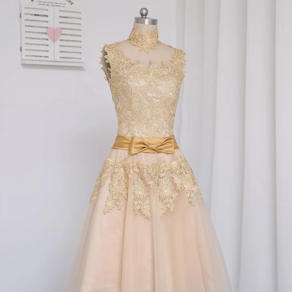 Champagne Prom Dresses A-line High Collar Cap Sleeves Appliques Lace Ankle Length Prom Gown Evening Dresses Evening Gown
Champagne Prom Dresses A-line High Collar Cap Sleeves Appliques Lace Ankle Length Prom Gown Evening Dresses Evening Gown