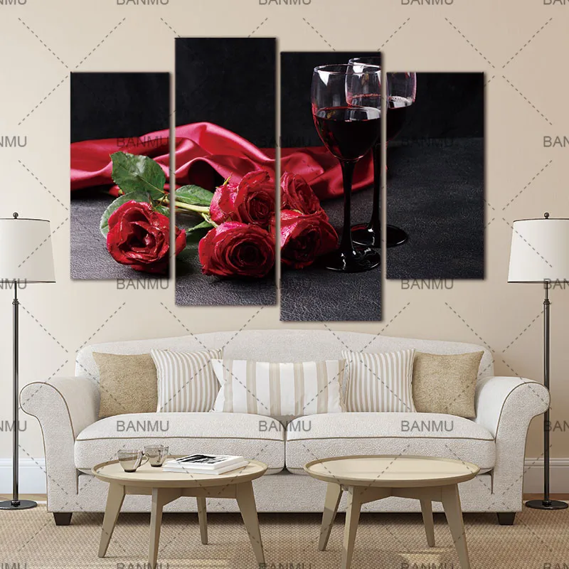 4 Pieces/set Canvas Print Flower Red Rose In Black Wall Art Picture with Modern Wall Paintings Modular picture (Unframed)
4 Pieces/set Canvas Print Flower Red Rose In Black Wall Art Picture with Modern Wall Paintings Modular picture (Unframed)