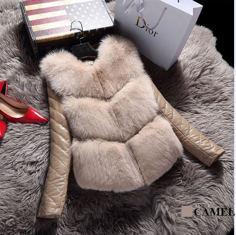 Detachable Sleeve Woman Winter Coat Of Fur Warm Faux Outwears PU Leather Fake Vest Jacket | Женская одежда