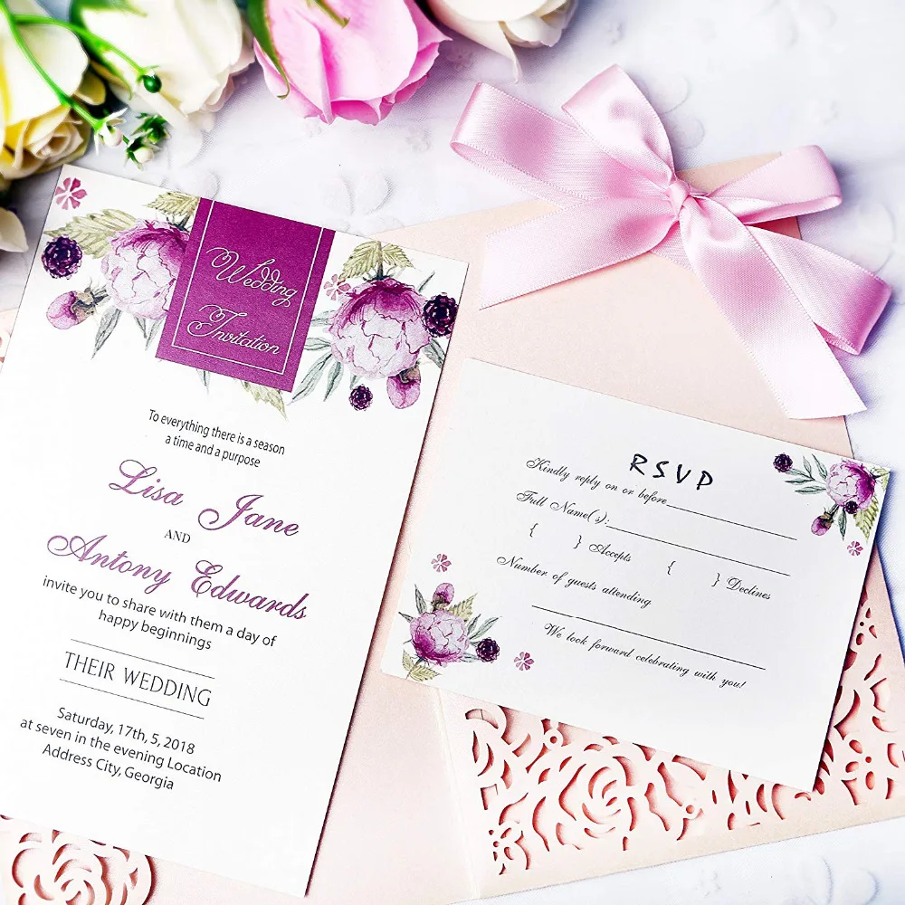 PONATIA 20 PCS Laser Cut 5*7 Invitations Card With Ribbon For Wedding Bridal Shower Engagement Birthday (Blush Pink)
PONATIA 20 PCS Laser Cut 5*7 Invitations Card With Ribbon For Wedding Bridal Shower Engagement Birthday (Blush Pink)