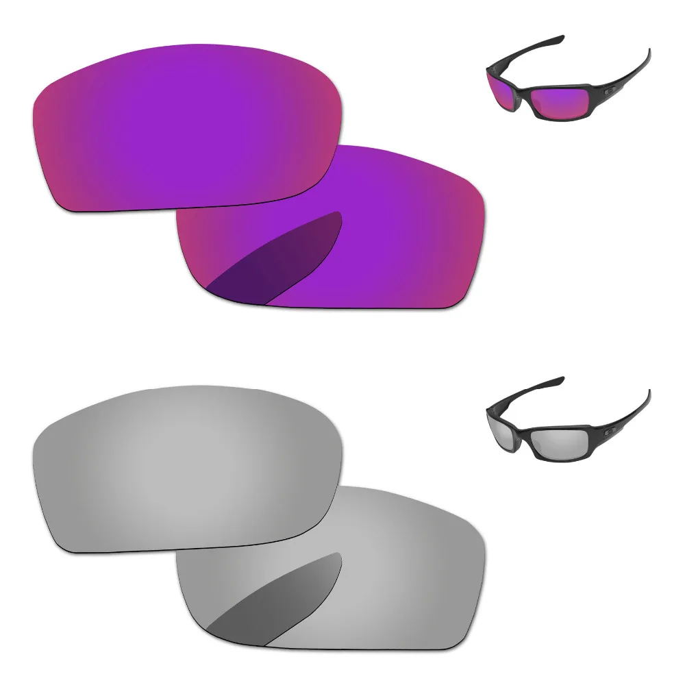 

Зеркальные поляризованные Сменные линзы для квадратных очков Fives, серебристые и фиолетовые красные, 2 пары, оправа для солнцезащитных очков,...