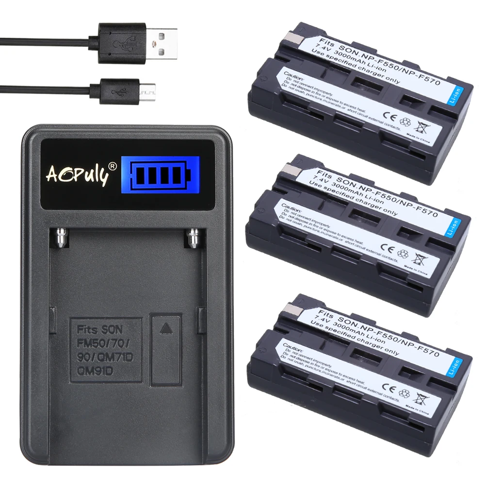 3Pcs NP-F570 NP-F530 NP F550 F570 Batteries + NP-F550 LCD USB Charger for Sony CCD-SC55 CCD-TRV81 DCR-TRV210 MVC-FD81 camera
3Pcs NP-F570 NP-F530 NP F550 F570 Batteries + NP-F550 LCD USB Charger for Sony CCD-SC55 CCD-TRV81 DCR-TRV210 MVC-FD81 camera