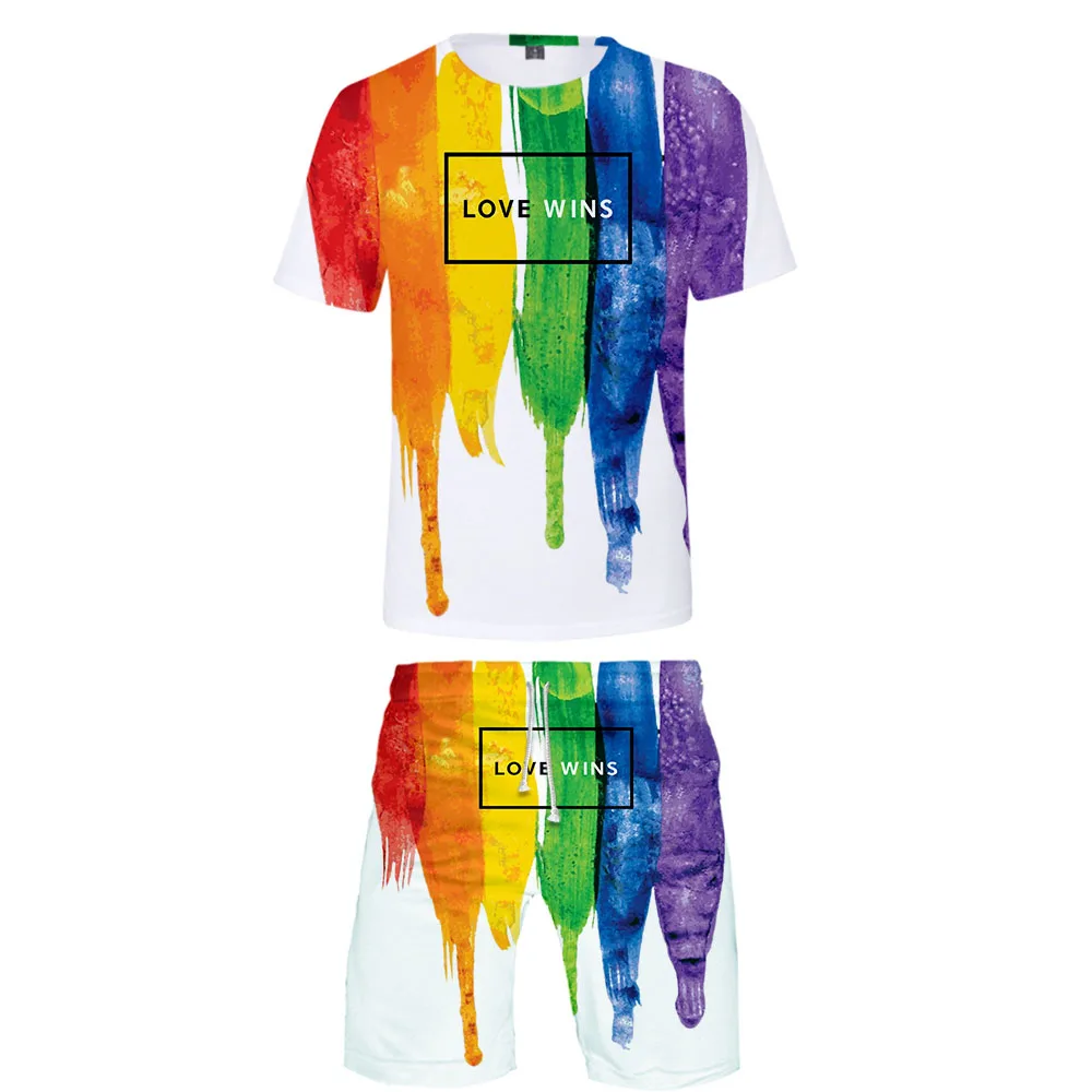 High Quality Pride Rainbow Flag sets Print male 2 Piece Set Summer Fashion Short Sleeve t-shirts+Shorts Couples sets Streetwear
High Quality Pride Rainbow Flag sets Print male 2 Piece Set Summer Fashion Short Sleeve t-shirts+Shorts Couples sets Streetwear