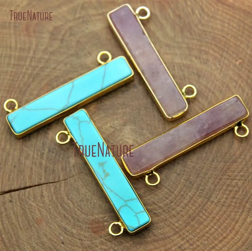 Long Bar Gold Electroplate Connectors Synthetic Turquoises And Strawberry Quartzs Stone Rectangle Pendants In 36.5*7 mm PM10106
Long Bar Gold Electroplate Connectors Synthetic Turquoises And Strawberry Quartzs Stone Rectangle Pendants In 36.5*7 mm PM10106