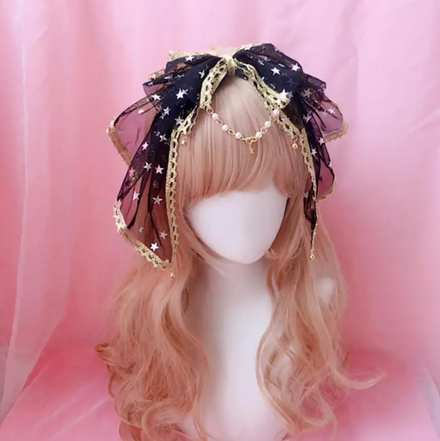Sweet Lolita Kawaii Bow Lace Trim Bell Pendant Headband Fairy Cosplay Headwear Hair clasp KC Hair Band Stars Hair Accessories
Sweet Lolita Kawaii Bow Lace Trim Bell Pendant Headband Fairy Cosplay Headwear Hair clasp KC Hair Band Stars Hair Accessories