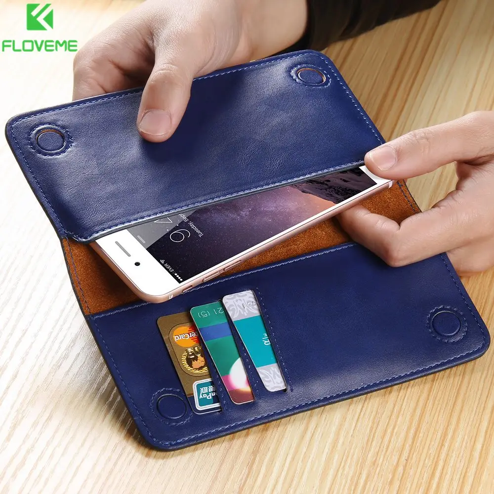 

FLOVEME 5.5 Inches Genuine Leather Wallet Phone Bag Case for Samsung Galaxy S9 S8 Plus S7 S6 Mobile Card Wallet for iPhone7 Plus