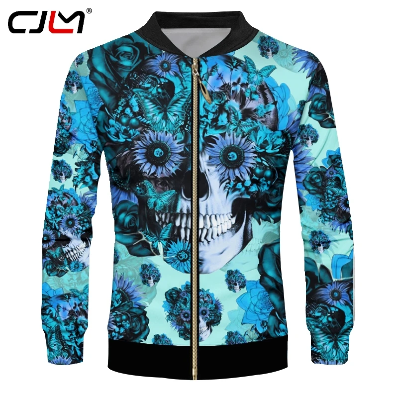 

CJLM Men's Casual Jackets Cool Print Flash Light Skull 3D Jacket Coat Man Hiphop Streetwear Punk Style Outwears Stand Collar 6XL