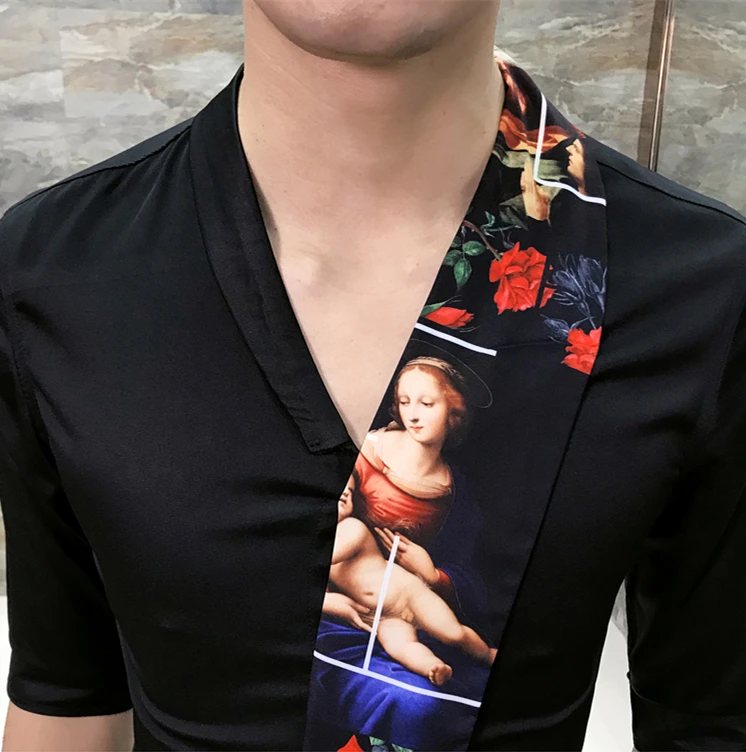 2019 New Men's Shirt short-sleeved V-neck print stitching personality seven-point sleeve shirt
2019 New Men's Shirt short-sleeved V-neck print stitching personality seven-point sleeve shirt