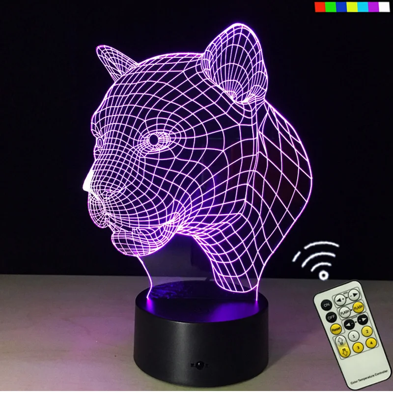 3D Lamp Leopard Head,3D Visual LED Touching Night Light,3D LED Creative Visual Light with 7 Colorful