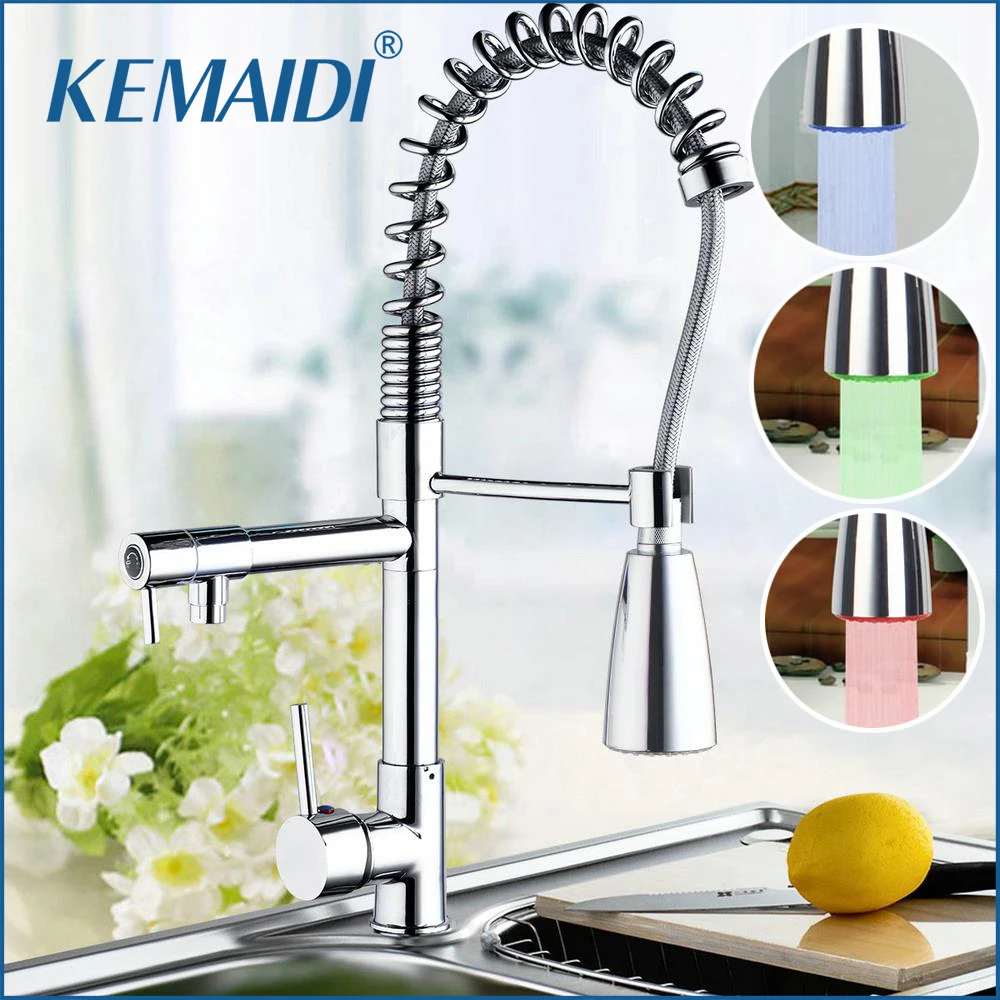 

KEMAIDI New Arrival LED Pull Down Swivel Brass Chrome Spray Sink Kitchen Faucet Basin Faucet Torneira Cozinha Faucets Mixer Tap