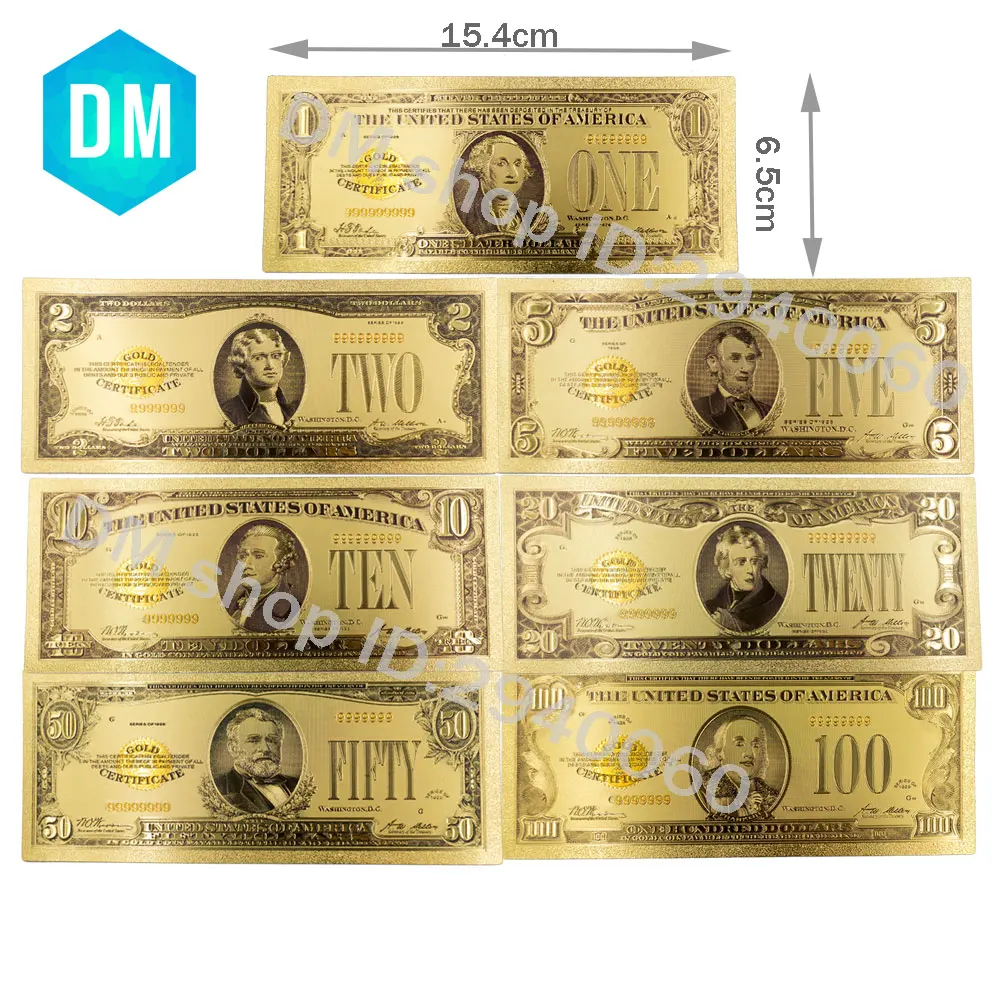 7pcs 1928 Year 24k Gold Foil Banknote Set Home Decorative American Paper Money Art Crafts for Souvenir Gifts
7pcs 1928 Year 24k Gold Foil Banknote Set Home Decorative American Paper Money Art Crafts for Souvenir Gifts
