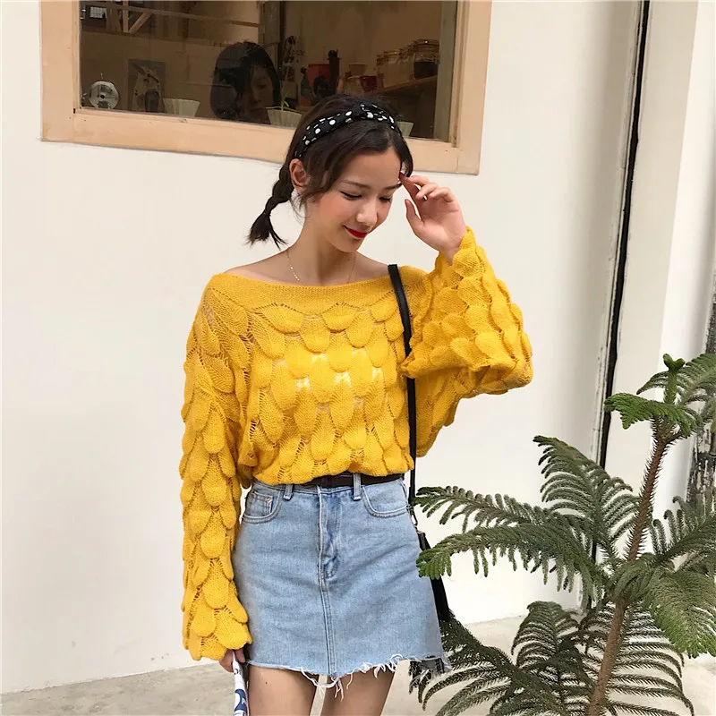 Sweaters Fashion 2019 Autumn Korean Style Casual Hollow Out Flare Sleeve Women Pullover Thin Knitwear White Pink Yellow T279
Sweaters Fashion 2019 Autumn Korean Style Casual Hollow Out Flare Sleeve Women Pullover Thin Knitwear White Pink Yellow T279
