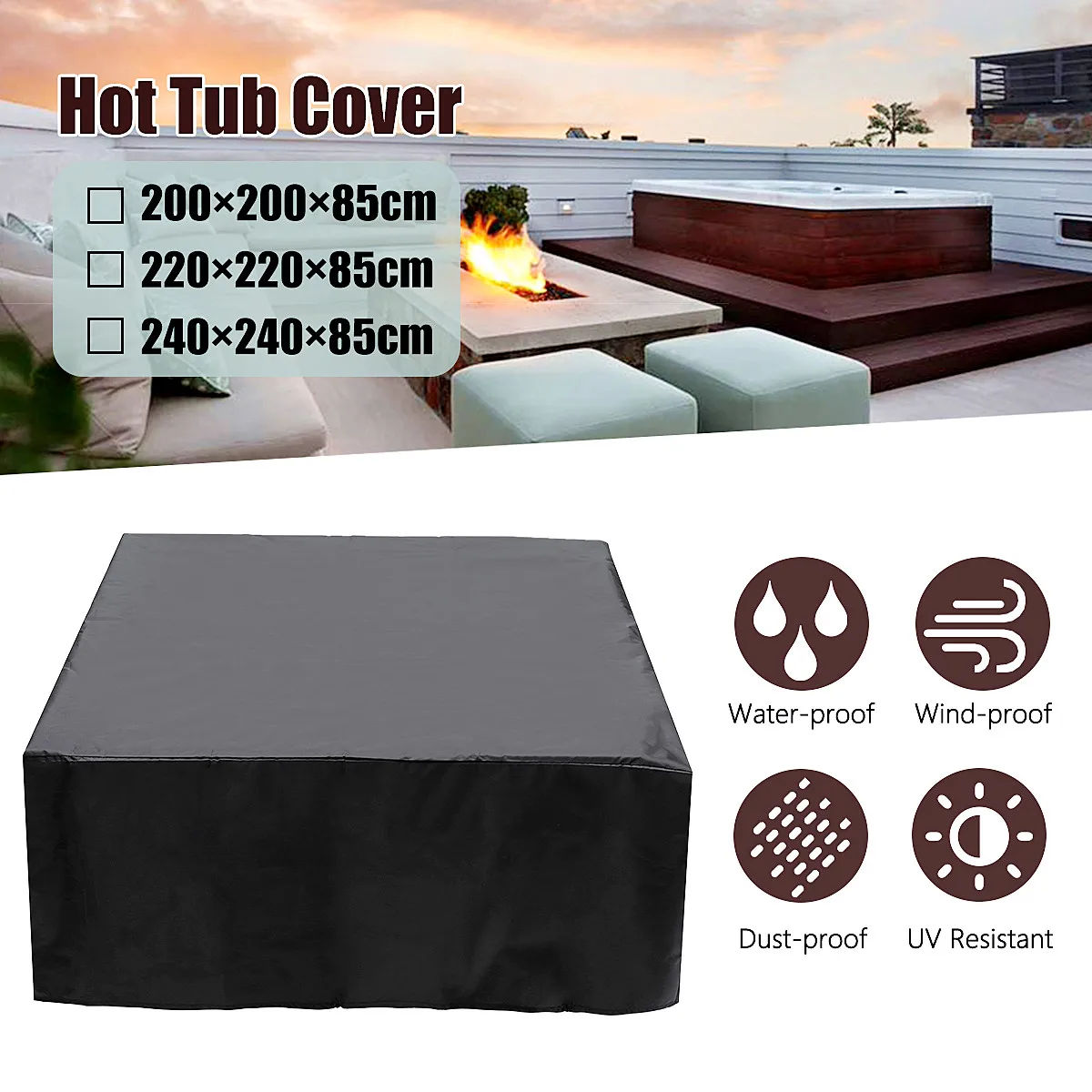 200/220/240*85cm Hot Tub Dust Cover Durable, Anticorrosive, Anti-uv, Dust-proof, Heat-resistant And Cold-resistant
200/220/240*85cm Hot Tub Dust Cover Durable, Anticorrosive, Anti-uv, Dust-proof, Heat-resistant And Cold-resistant