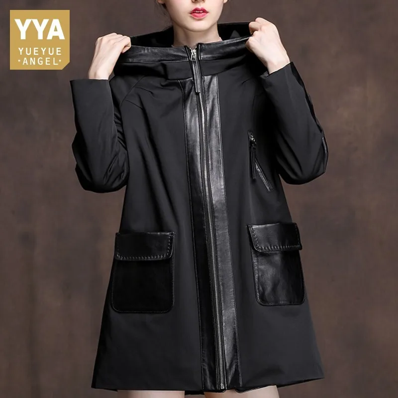 Autumn Winter New Genunie Leather Patchwork Cotton Coats Medium Length Loose Casual Sheepskin Windproof Female Hooded Jackets
Autumn Winter New Genunie Leather Patchwork Cotton Coats Medium Length Loose Casual Sheepskin Windproof Female Hooded Jackets