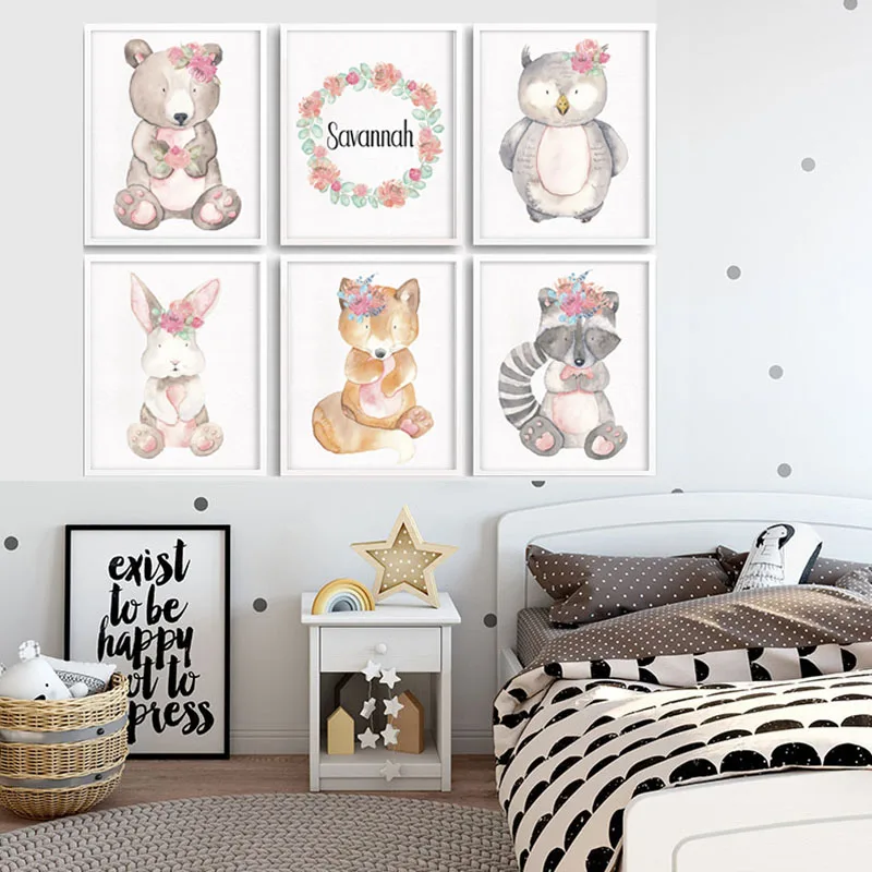 Woodland Nursery Wall Art Personalized Canvas Posters Cartoon Animal Painting Pictures for Living Room Floral Prints Decor
Woodland Nursery Wall Art Personalized Canvas Posters Cartoon Animal Painting Pictures for Living Room Floral Prints Decor