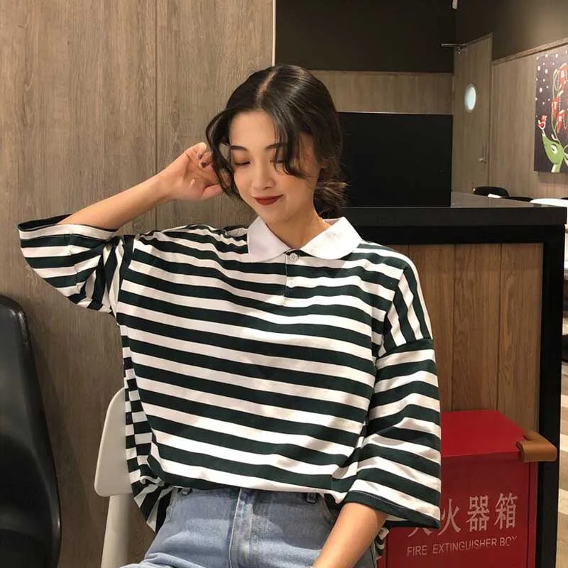 Korean Students Loose Striped Collar Short Sleeve T-shirt Women's Summer Women clothes Casual Grid T-Shirt Top Tee
Korean Students Loose Striped Collar Short Sleeve T-shirt Women's Summer Women clothes Casual Grid T-Shirt Top Tee
