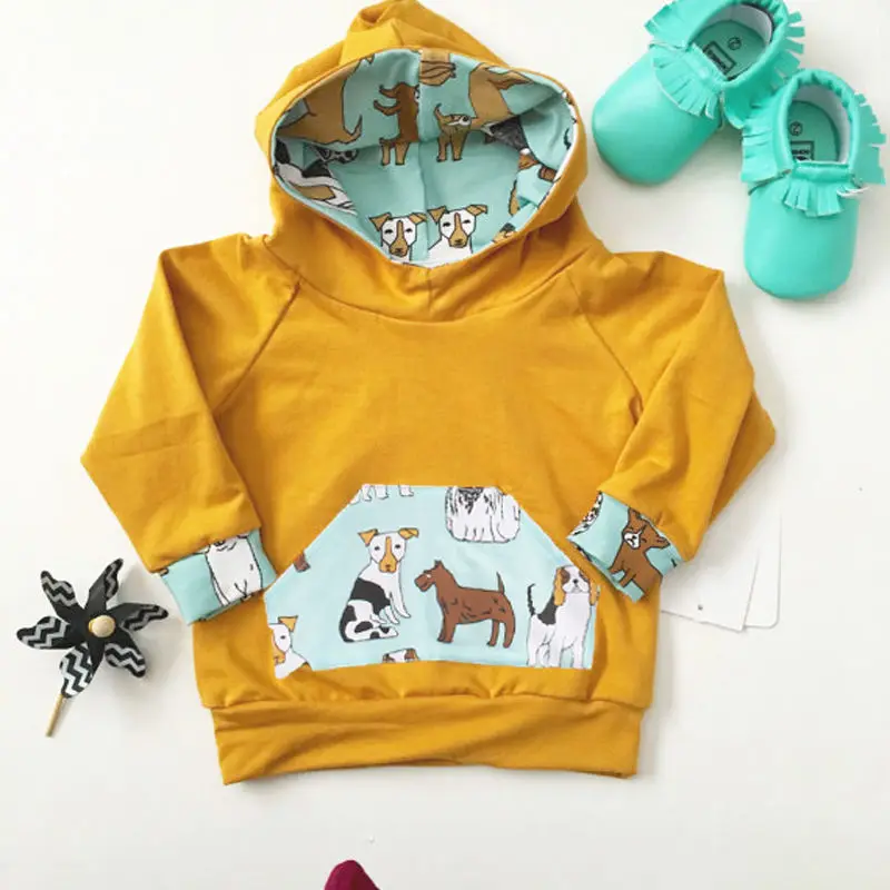 Infant Baby Kids Clothing New Fashion Sweatshirt Solid Hoodies Cartoon Print Tops Children Bebe Cotton Clothes |