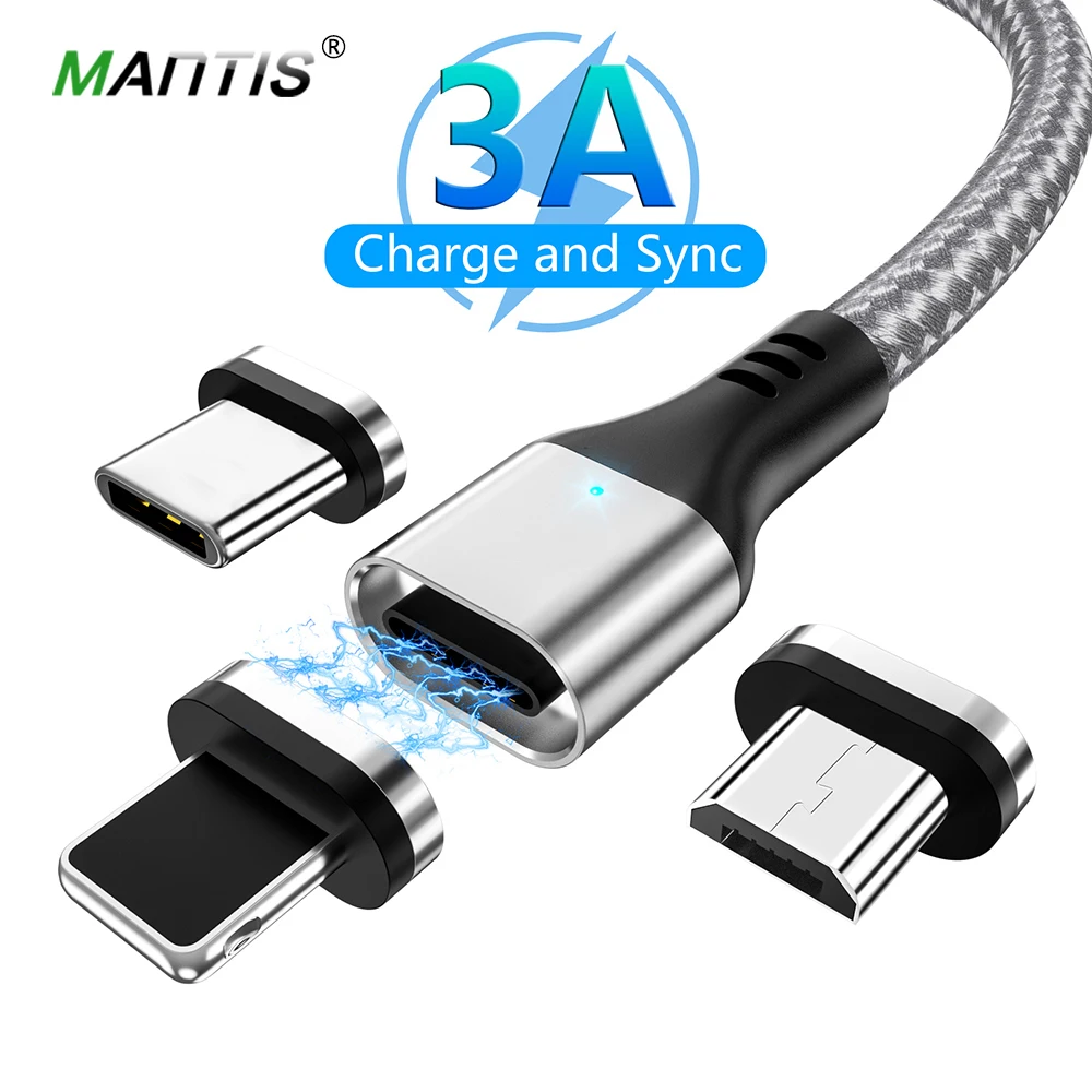 Магнитный кабель MANTIS 3A Micro USB Type C для iPhone Samsung Xiaomi 3 в 1 быстрая зарядка мобильный