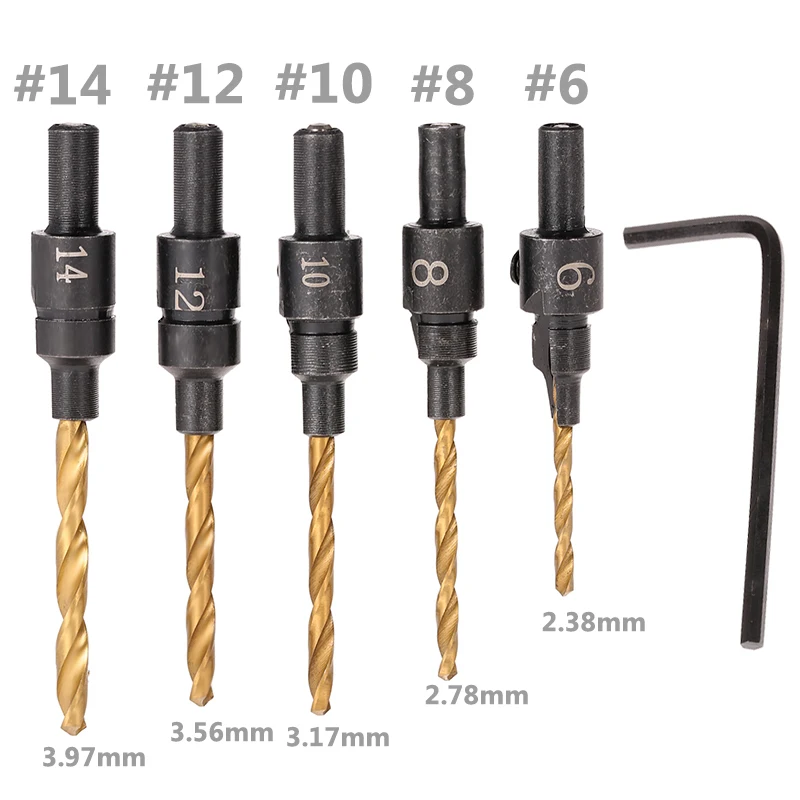 5pcs 6#,8#,10#,12# 14# Quick Change Round Shank Woodworking Screw Reamer Hss Countersink Drill Cone Bit Set
5pcs 6#,8#,10#,12# 14# Quick Change Round Shank Woodworking Screw Reamer Hss Countersink Drill Cone Bit Set