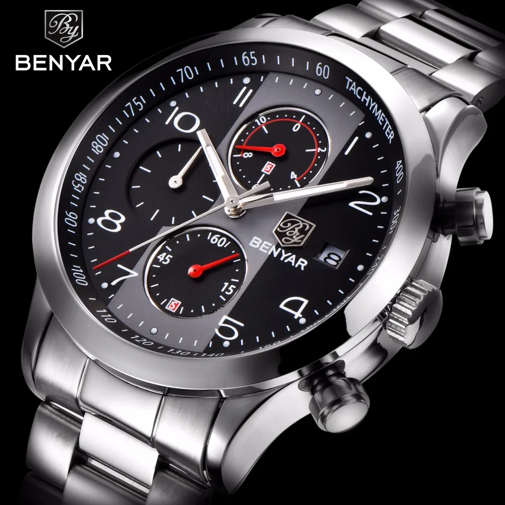 BENYAR Full Steel Mens Watches Top Brand Luxury Business Quartz Watch Men Tachymeter 30M Waterproof Male Clock Relogio Masculino
BENYAR Full Steel Mens Watches Top Brand Luxury Business Quartz Watch Men Tachymeter 30M Waterproof Male Clock Relogio Masculino