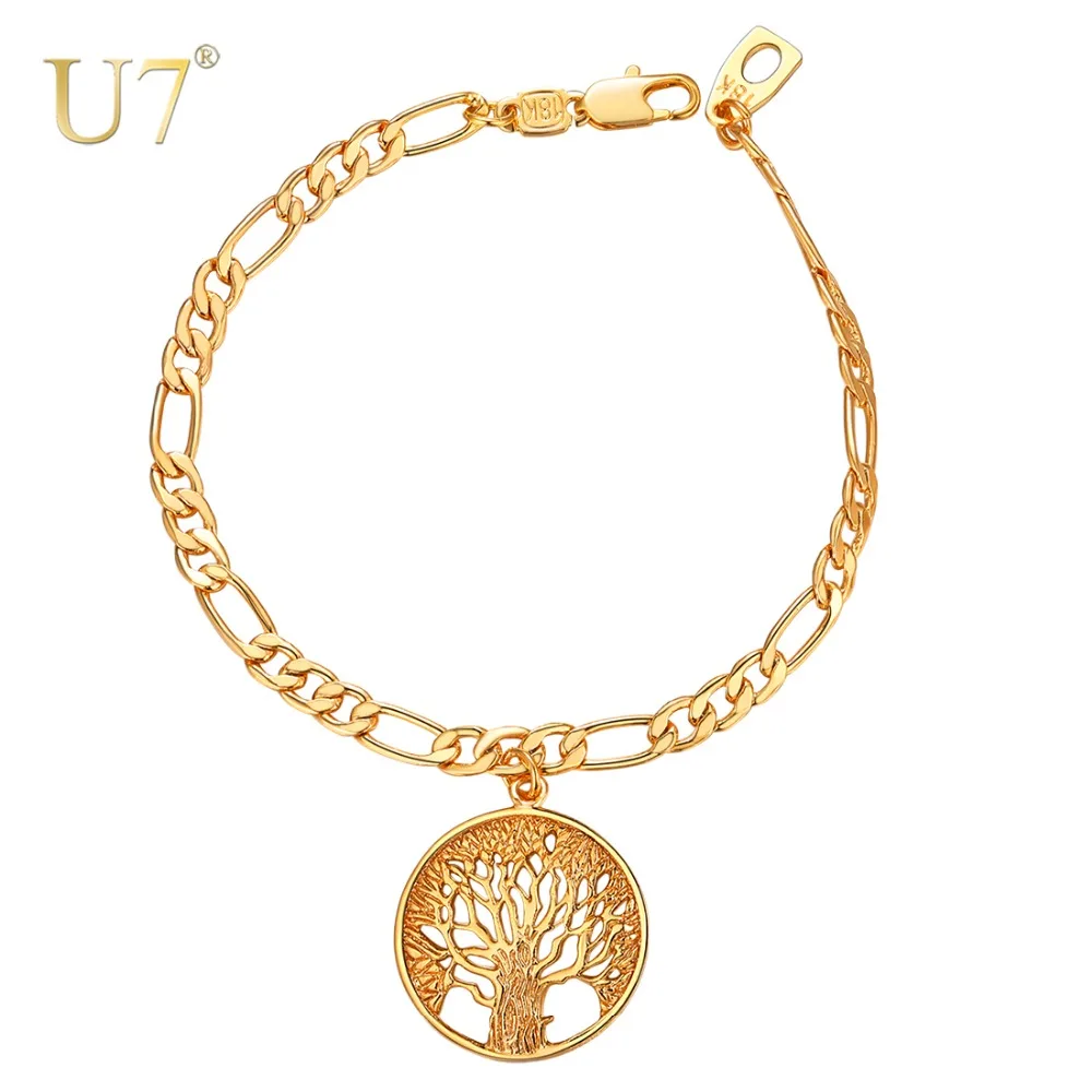 U7 Hot Tree Of Life Jewelry Charm Bracelets For Women Fashion New Trendy Gold Color Figaro Chain Bracelets H877
U7 Hot Tree Of Life Jewelry Charm Bracelets For Women Fashion New Trendy Gold Color Figaro Chain Bracelets H877