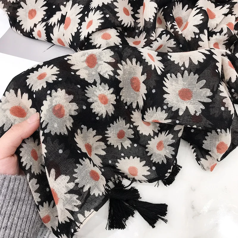 Newest Women Floral Pattern Daisy Dot Cotton Tassel Scarf gift for her 10PCS/LOT