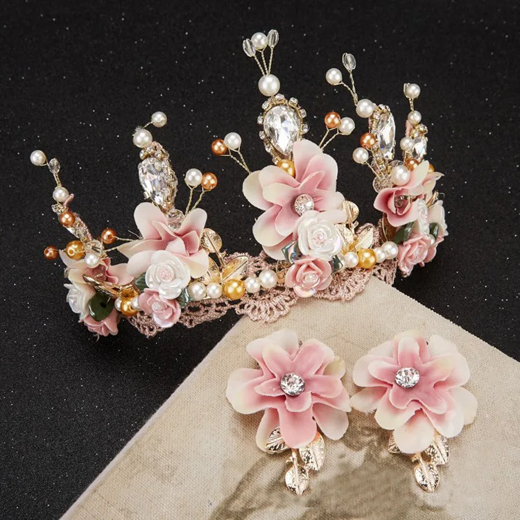 Sweet pink tiara ceramic flower hairbands beaded lace Baroque crown golden wedding hair jewelry
Sweet pink tiara ceramic flower hairbands beaded lace Baroque crown golden wedding hair jewelry