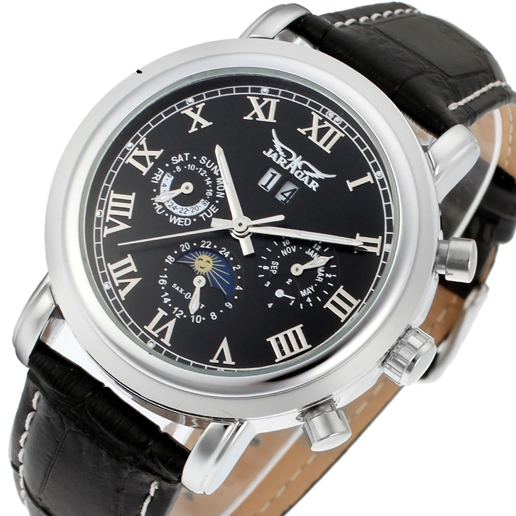 Jaragar Top Brand Male Leather Auto Mechanical Wrist Watches Multifunction Vintage Moonphase Luminous Hands Men's Retro Clock
Jaragar Top Brand Male Leather Auto Mechanical Wrist Watches Multifunction Vintage Moonphase Luminous Hands Men's Retro Clock