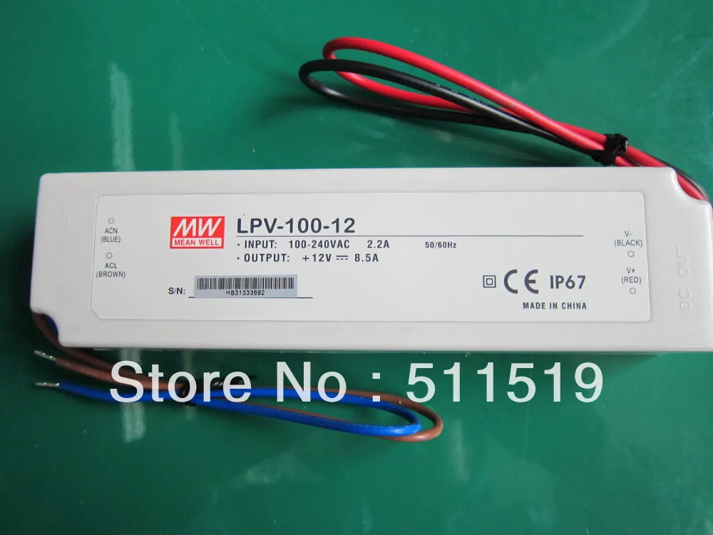 Mean Well LED driver 100w single output power supplying LPV-100 -12 water proof 10PCS
Mean Well LED driver 100w single output power supplying LPV-100 -12 water proof 10PCS