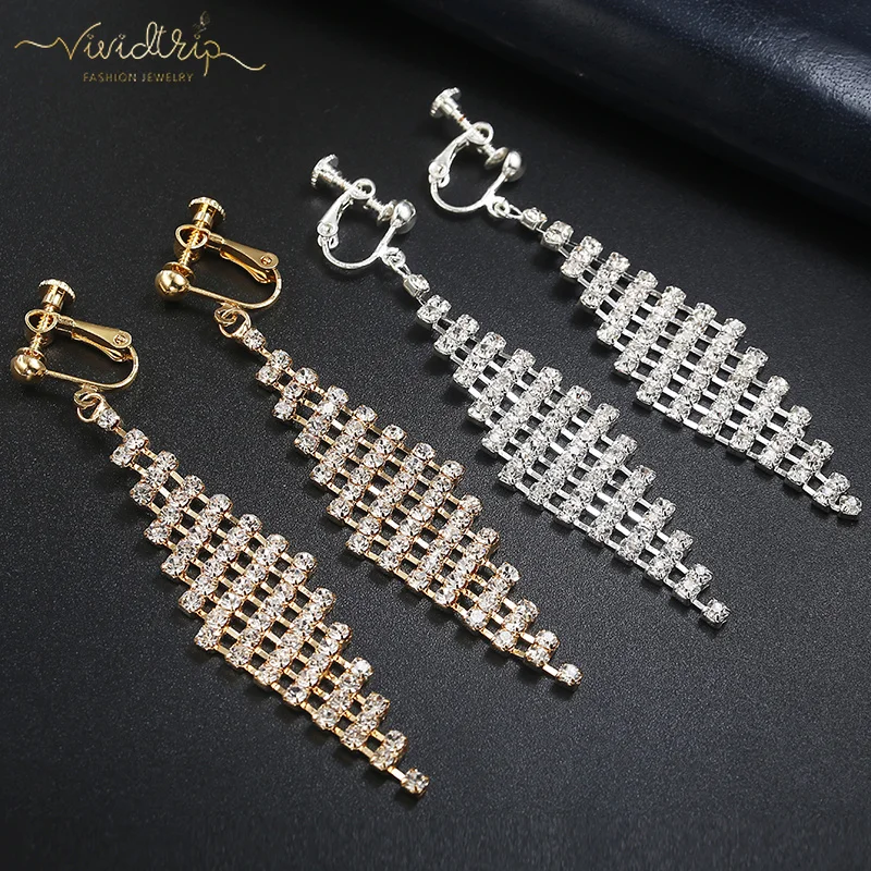 Luxury Gold Silver Full Rhinestone Rhombus Clip On Earrings For Women Without Piercing Wedding Ear Clips Bridal Party Jewelry
Luxury Gold Silver Full Rhinestone Rhombus Clip On Earrings For Women Without Piercing Wedding Ear Clips Bridal Party Jewelry