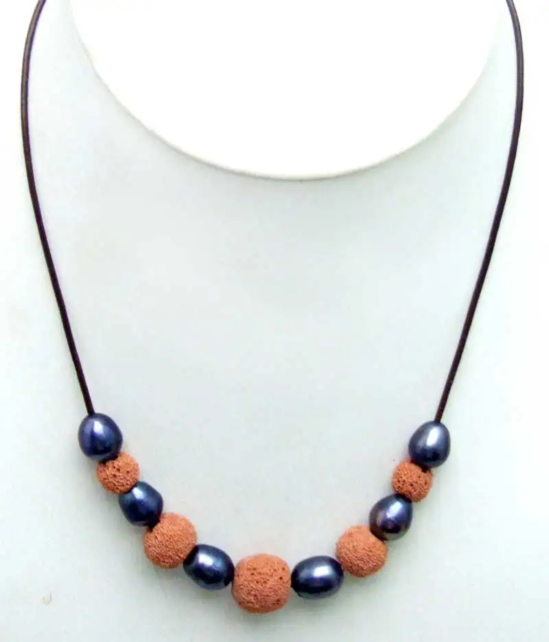 SALE Big 10-11mm Black Rice Natural Freshwater Pearl with Purple Lava rock Necklace 18" with Genuine Leather Cord-5908
SALE Big 10-11mm Black Rice Natural Freshwater Pearl with Purple Lava rock Necklace 18" with Genuine Leather Cord-5908