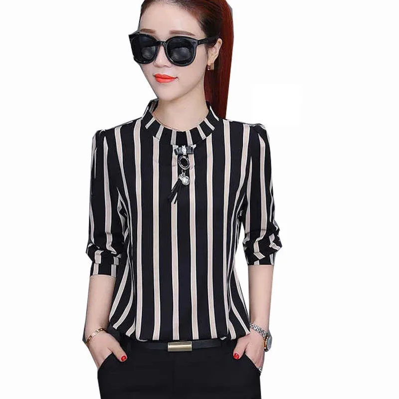 Spring Design Tops Fashion Women Long Sleeve Casual Blouses Shirts Black Striped Stand Elegant Office Lady Chiffon Blouse DF2390
Spring Design Tops Fashion Women Long Sleeve Casual Blouses Shirts Black Striped Stand Elegant Office Lady Chiffon Blouse DF2390