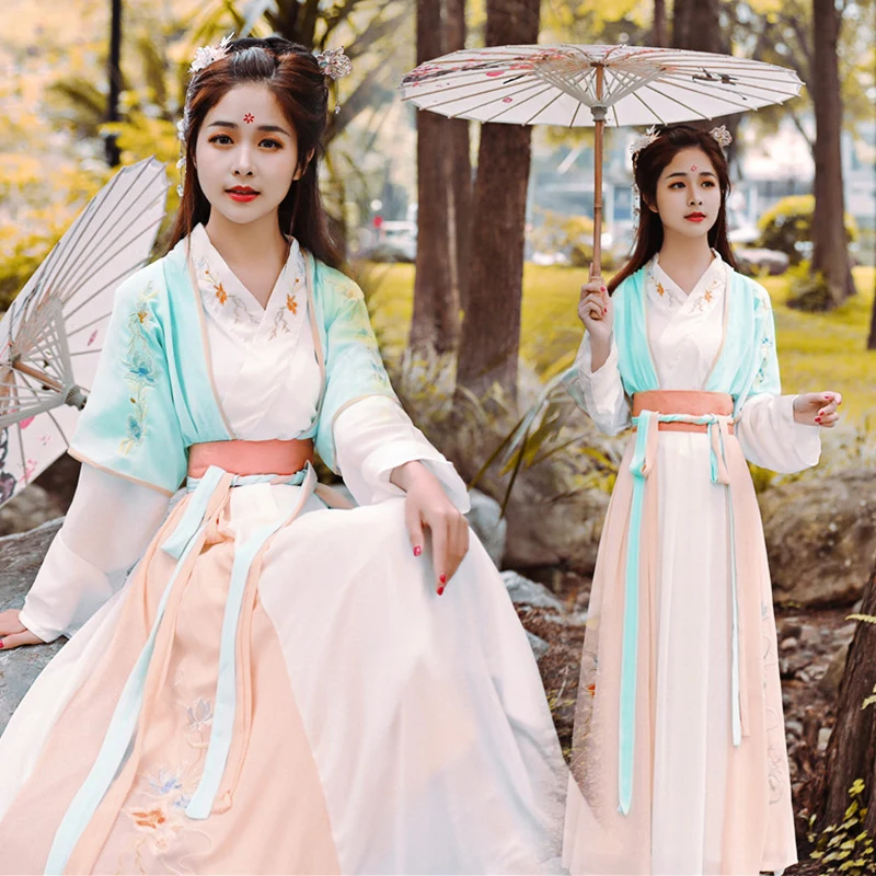 Chinese Hanfu Women Classical Dance Costume Embroidery Festival Outfit Folk Performance Clothes Fairy Dress 3 Pcs Set DF1041
Chinese Hanfu Women Classical Dance Costume Embroidery Festival Outfit Folk Performance Clothes Fairy Dress 3 Pcs Set DF1041