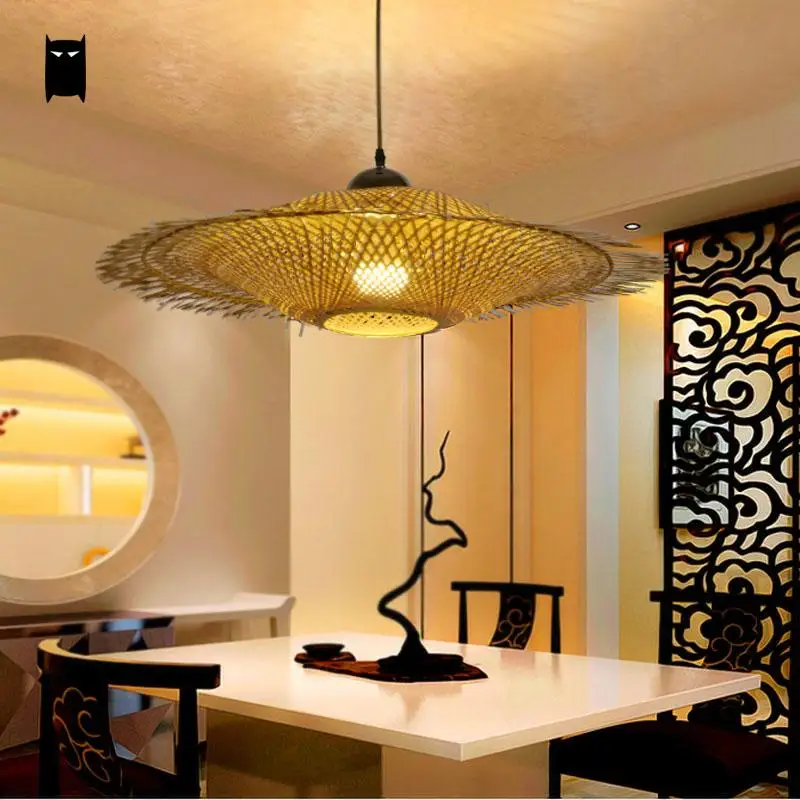 Bamboo Wicker Rattan Cap Shade Pendant Light Fixture Asian Japanese Vintage Hanging Ceiling Lamp Avize Dining Room Restaurant | Освещение