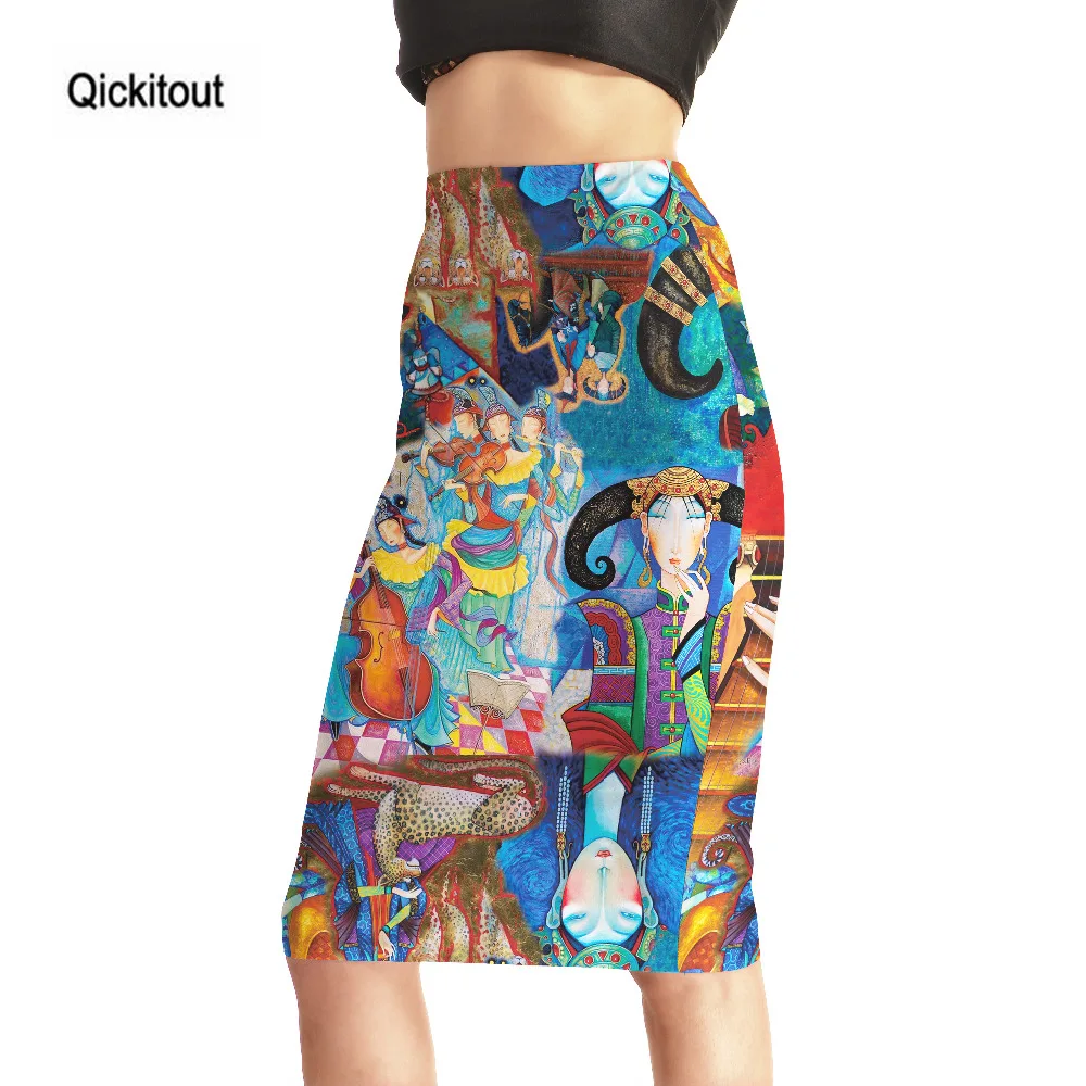 Фото Женская юбка с 3D принтом Qickitout сексуальная цветная высокой талией на бедрах