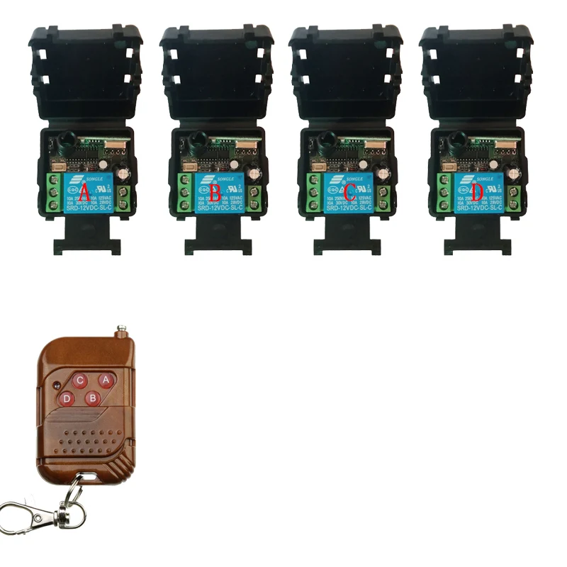 Universal DC12V 10A 1CH Channe RF wireless remote control switch Systemte switch 4 X Transmitter + 1 X Receiver 315/433 MHZ
Universal DC12V 10A 1CH Channe RF wireless remote control switch Systemte switch 4 X Transmitter + 1 X Receiver 315/433 MHZ