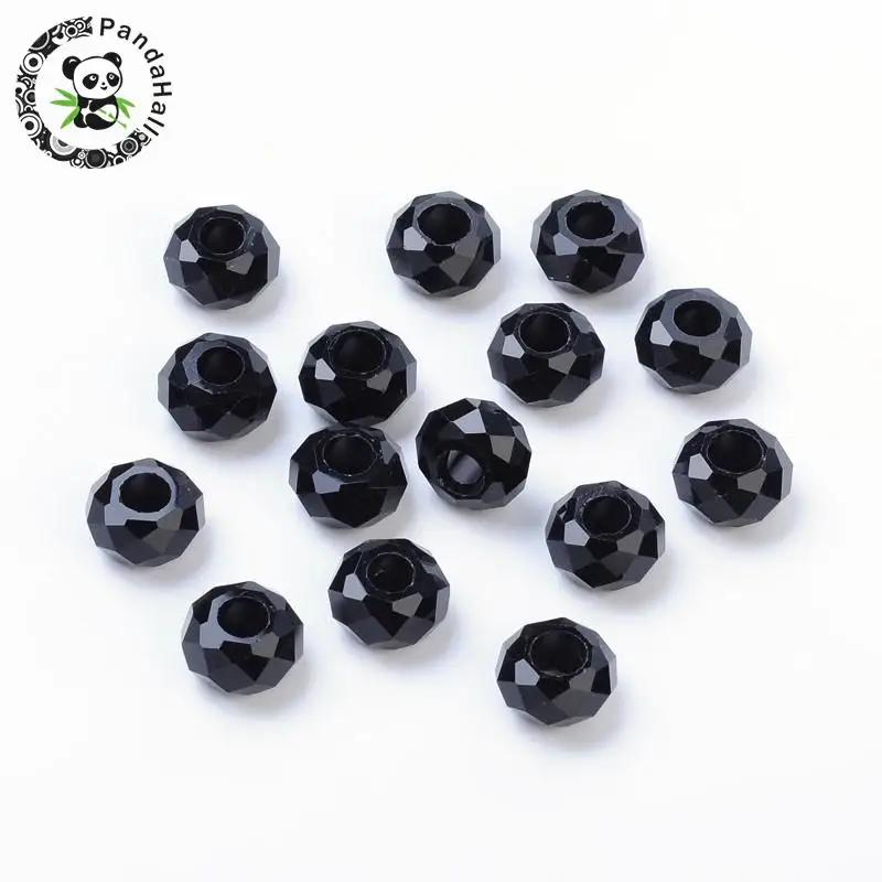 Glass European Beads, Large Hole Beads, No Metal Core, Faceted Rondelle, Black, about 14mm in diameter, 8mm thick, hole: 5mm
Glass European Beads, Large Hole Beads, No Metal Core, Faceted Rondelle, Black, about 14mm in diameter, 8mm thick, hole: 5mm