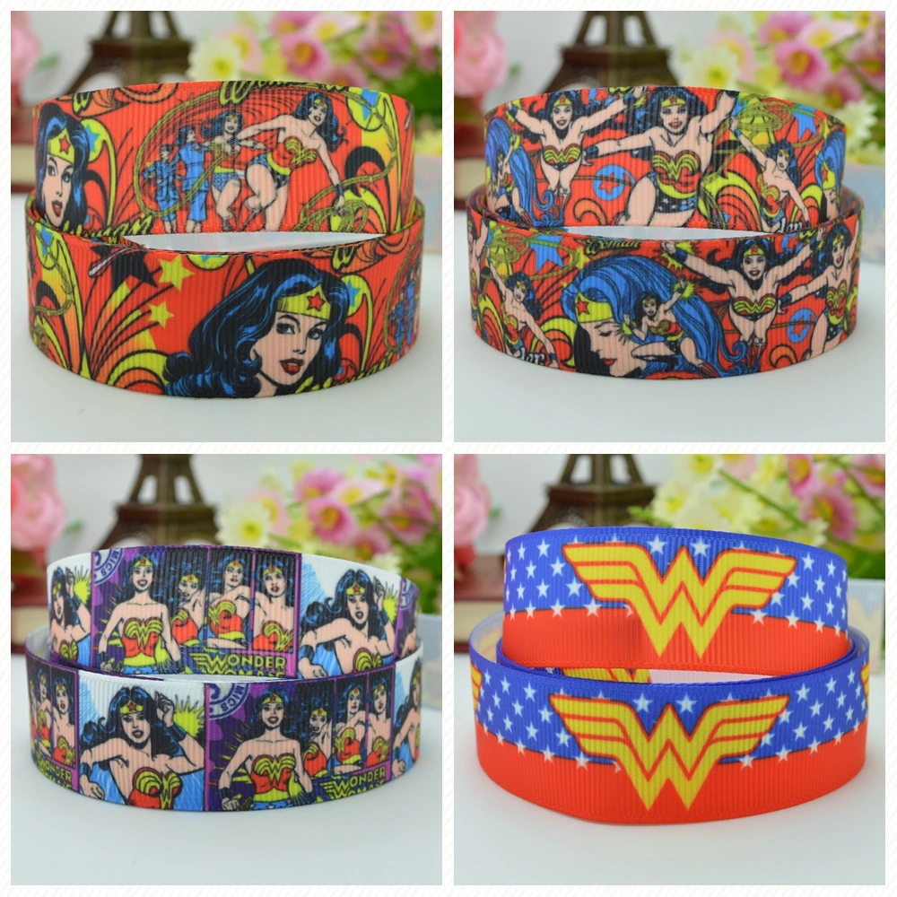 DUWES 7/8 "22 мм 2 5 10 20 50 ярдов Wonder Woman hero Печатный grosgrain ленточный бант для волос DIY