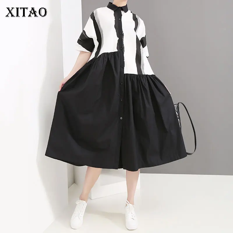 XITAO плиссированное платье миди с большим подолом женская одежда 2019 отложной