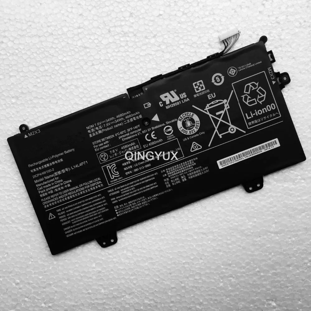 Фото QINGYUX Новый 7.5в 34Wh L14M4P71 Аккумулятор для ноутбука Lenovo 3 11 5Y10 L14L4P71 серии|Аккумуляторы