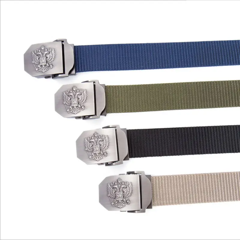 

BOKADIAO Men&Women Thick nylon Canvas belt luxury Russian National Emblem Metal buckle jeans belt Military Army tactical belts